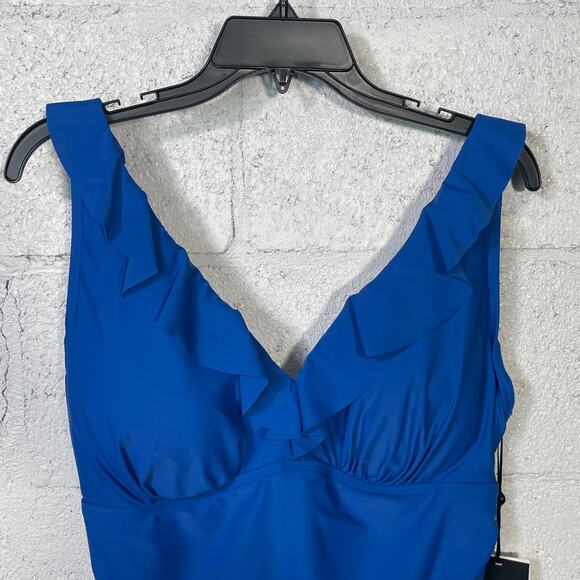 Dkny Women's Ruffle Tummy Control One-Piece Swimsuit Lapis blue 16 - Picture 4 of 14